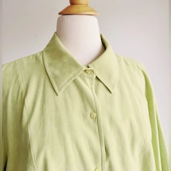 TALBOTS Vintage Lime Green Faux Suede Shirt Jacket Button Down XL Vintage - Picture 3 of 6